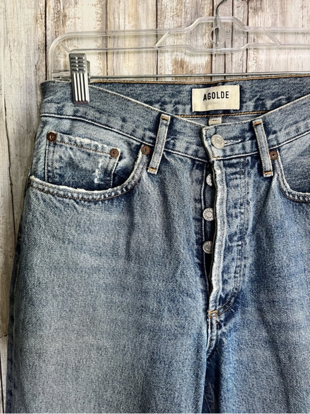 AGOLDE High Rise Lana Straight Leg Jeans Distressed Light Wash Cropped Size 26 - Picture 4 of 8